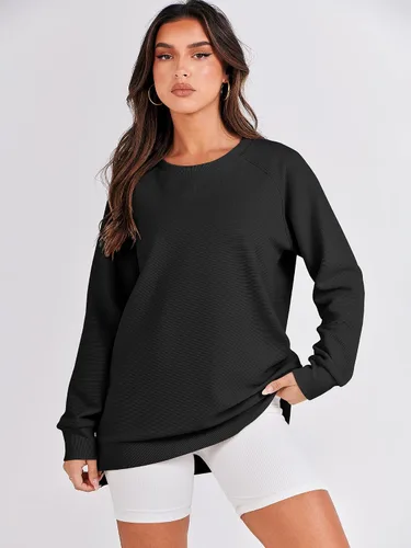 Miniatura 3 de ANRABESS - Sudadera de gran tamaño para mujer, cuello redondo, manga larga, tipo túnica, con cremallera lateral, sudadera con capucha, suéter