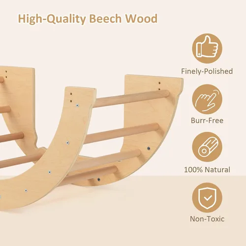 Miniatura 10 de INFANS Balancín de madera para escalar arco con cojín suave, 6 en 1, juguetes Montessori de escalada para niños pequeños, mesa Waldorf