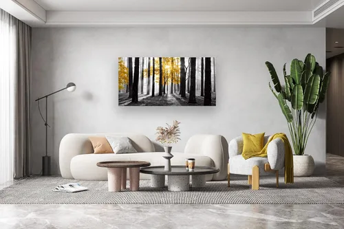 Miniatura 6 de Cao Gen Decor Art S06350 Arte de Pared Pintura en Lienzo Árbol Amarillo en Blanco y Negro Sunshine Bosque Brumoso Imagen Póster Impresión Enmarcado