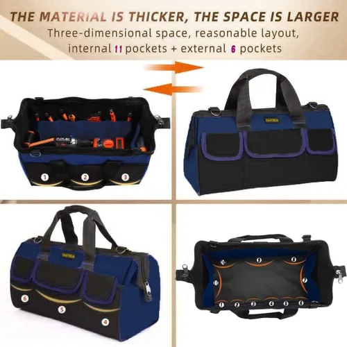 Miniatura 4 de FASTECH Bolsa de herramientas resistente de 20 pulgadas con boca ancha para almacenamiento de herramientas, transportador y organizador, bolsa