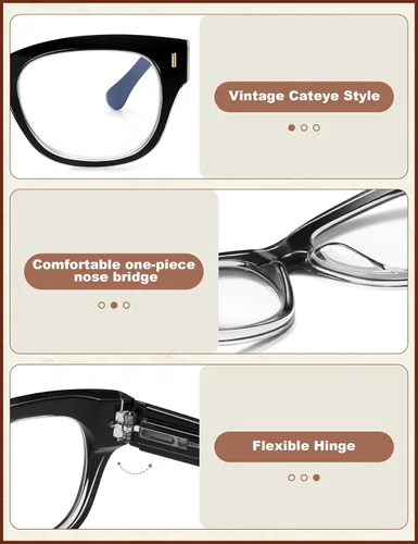 Miniatura 3 de Madison Avenue Lentes de lectura retro con bloqueo de luz azul para mujer, bisagra de resorte con funda, elegantes lentes para lectura de computadora