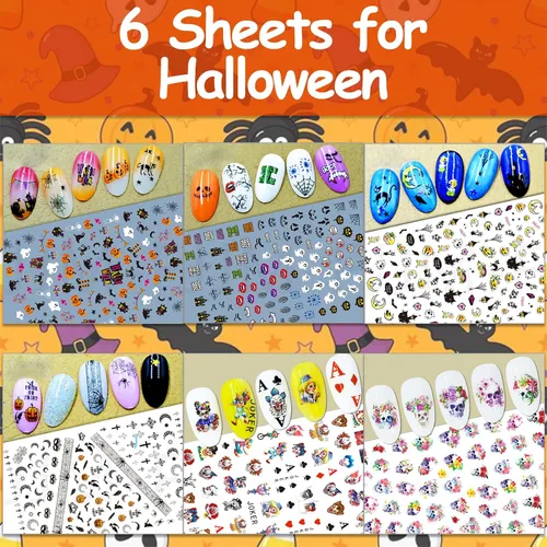 Miniatura 3 de TailaiMei 10 hojas de calcomanías de Halloween para uñas, tiras de esmalte de uñas, autoadhesivas, envolturas completas con 2 limas de uñas
