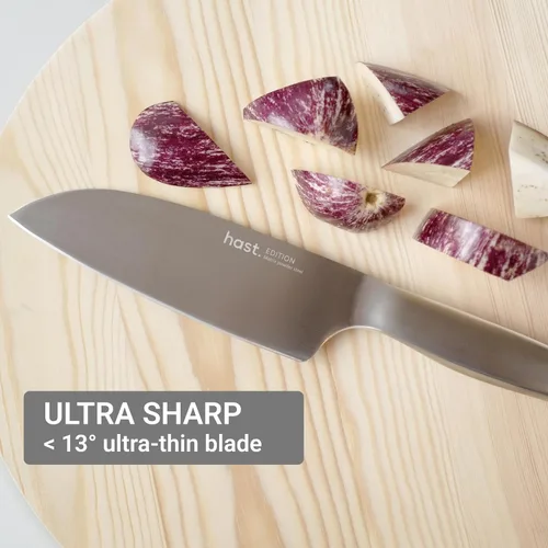 Miniatura 4 de HAST Cuchillo Santoku Edition de 6.3 pulgadas, cuchillo de chef japonés profesional ultra afilado, acero en polvo avanzado, ligero, cómodo diseño