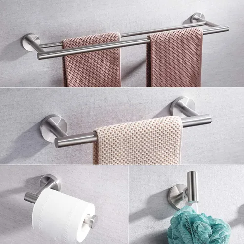 Miniatura 3 de Miyili BS01N4 - Juego de accesorios de baño de 4 piezas, acero inoxidable cepillado, soporte para pared, incluye toallero doble, toallero de mano