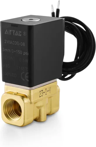 Válvula solenoide eléctrica de latón Airvexalon AirTAC 2WA030-08 1/4 NPT DC12V Control de fluido 2/2 vías de acción directa normalmente cerrada para