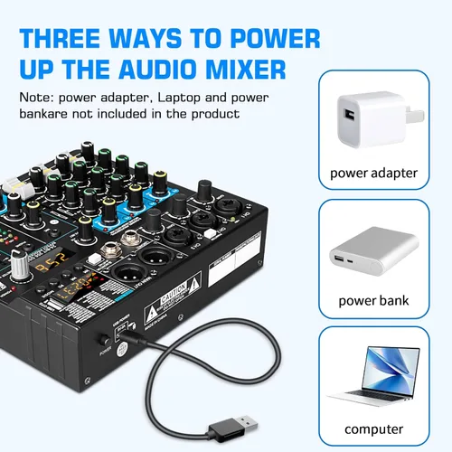 Miniatura 6 de Depusheng Mezclador de audio profesional Digital FX 256-Bit DSP USB Bluetooth MP3 Ordenador DJ Mezclador 5 Canales Interfaz de entrada con 48V