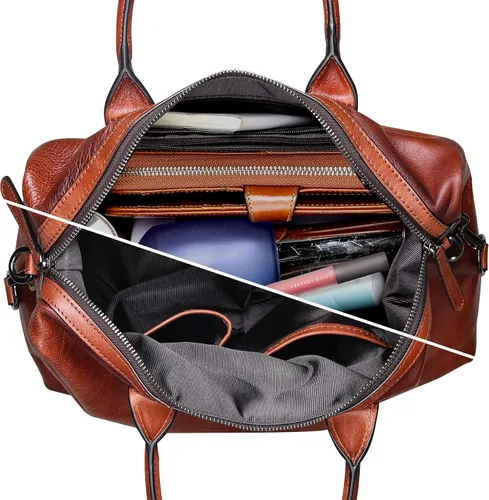Miniatura 6 de Iswee - Bolso de hombro de cuero genuino, bolso tote con diseño de morral, con asa superior, bolso de gran capacidad, bolso cruzado