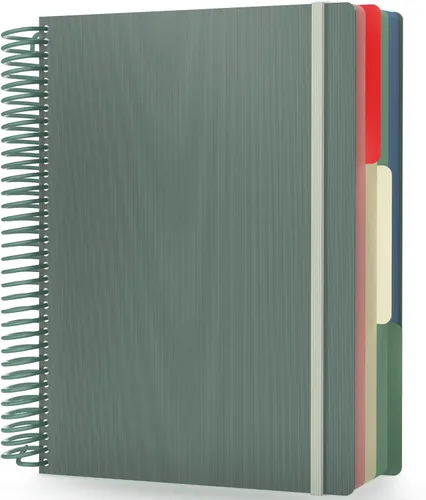 Miniatura 11 de Cuaderno de espiral EUSOAR, A4 de 9.25" x 11.7", con rayas para universidad, 3 divisiones con bolsillos, gran cuaderno espiral a rayas, 240 páginas