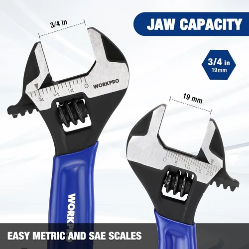 Miniatura 4 de WORKPRO Llave ajustable mini de 4 pulgadas, llave de mandíbula ancha de acero Cr-V con óxido negro para tuercas pequeñas, escalas métricas y SAE