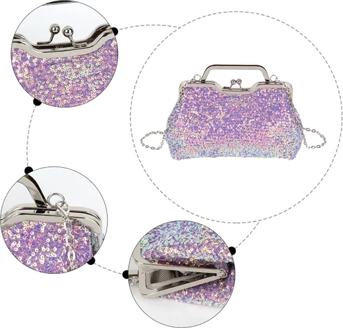 Miniatura 6 de Mini bolso de noche con lentejuelas con purpurina para mujer, bolso de mano de metal con asa superior, correa de cadena, bolso cruzado