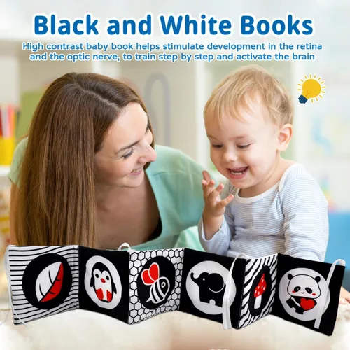 Miniatura 3 de Dulsaera Montessori Toys 7 en 1 Juego educativo de aprendizaje juguetes para recién nacidos, bola de arcoíris, libros blancos y negros para bebés