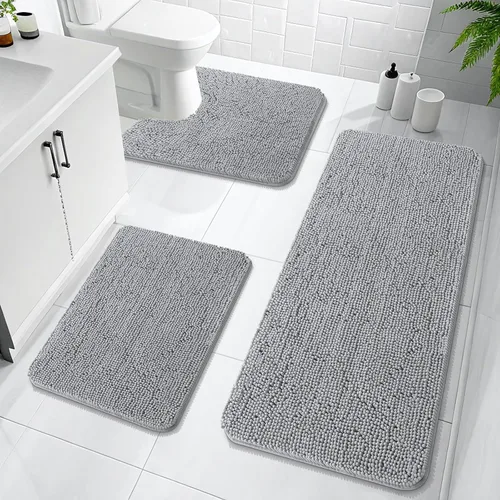 Miniatura 79 de OLANLY Juego de Alfombras de Baño de 3 Piezas, Tapetes de Baño de Chenilla Suave y Absorbente y Alfombra de Contorno en Forma de U para Inodoro