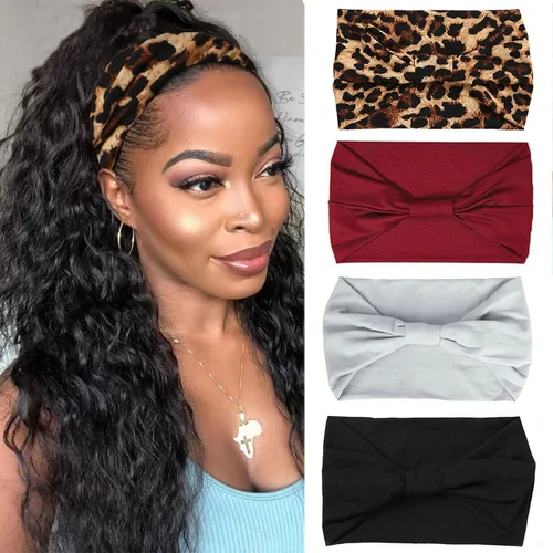Miniatura 11 de Xtrend Paquete de 4 bandas anchas para el cabello para mujer, bandanas negras de moda, estilo bohemio, bandas gruesas para el cabello, grandes