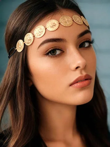 Miniatura 2 de Yalice Cabeza de moneda dorada, diadema elástica, diadema india, accesorios para el cabello de la frente de los años 20 para mujer