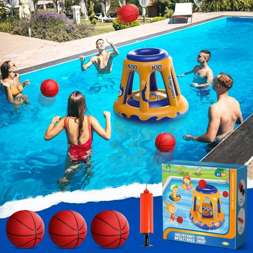 Miniatura 7 de EagleStone Aro inflable de baloncesto flotante, juguete de piscina de 47 pulgadas para niños de 4 a 8 años y 8 a 12 años, 3 pelotas