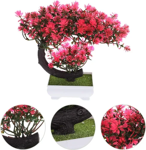 Miniatura 7 de Operitacx Árbol bonsái artificial de simulación de flores para decoración de bonsái, plantas falsas pequeñas de interior, decoración para el hogar