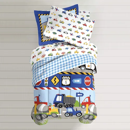 Miniatura 7 de Juego de sábanas para cama pequeña, con tractores y trenes de CHF, Poliéster & Mezcla de poliéster, Rojo, gemelo