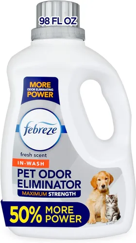 Febreze - Aditivo para detergente de ropa para suministros de mascotas, eliminador de olores de mascotas de máxima fuerza en el lavado, diseñado