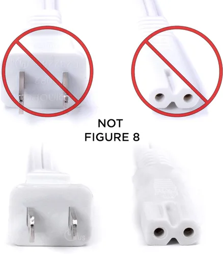 Miniatura 3 de THE CIMPLE CO Cable de alimentación polarizado blanco de 2 clavijas de 3 pies – Cable de alimentación de CA con enchufe cuadrado/redondo