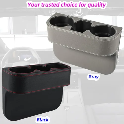 Miniatura 6 de Expansor de portavasos para automóvil y relleno de espacio para el asiento, funda de piel sintética con costuras, organizador de asiento delantero