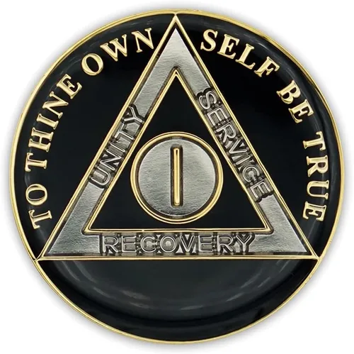 Miniatura 2 de Moneda de sobriedad de 1 año Ficha de aniversario de recuperación de chip AA Triplate (negro)