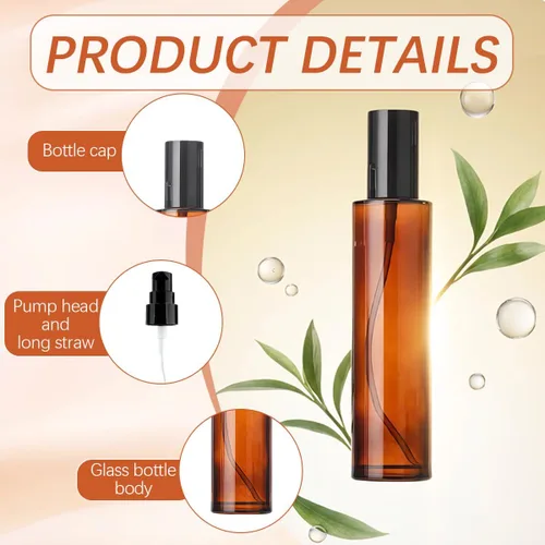 Miniatura 6 de 3 botellas de bomba de vidrio ámbar de 2.0 fl oz y 2 onzas – crema de viaje, loción, mini dispensador de jabón, botella cosmética, recipiente