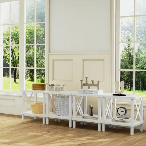 Miniatura 7 de MMEOLUOOK - Mesa de café grande, mesa auxiliar de estilo industrial, mesa de sofá de estilo granja, mesa auxiliar de metal con soporte