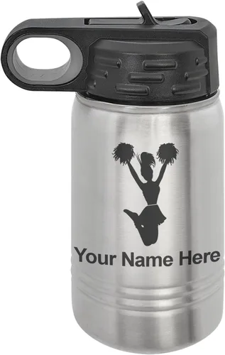 Miniatura 34 de LaserGram Botella de agua personalizada, animadora, acero inoxidable de doble pared aislada al vacío con popote superior, regalo grabado