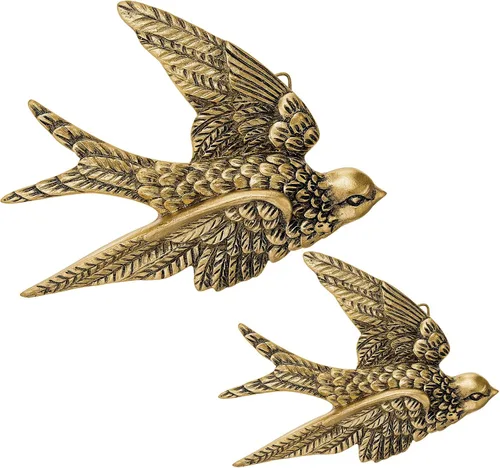 Miniatura 16 de Kathfly 2 piezas de escultura de pared vintage de resina dorada 3D, decoración de pared de latón dorado flotante para sala de estar, jardín al aire
