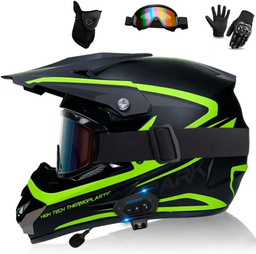 Miniatura 14 de Casco Bluetooth de cara completa para motocross, motocross, ATV, motocicleta, casco Bluetooth para hombres y mujeres, aprobado por el DOT, de cuatro
