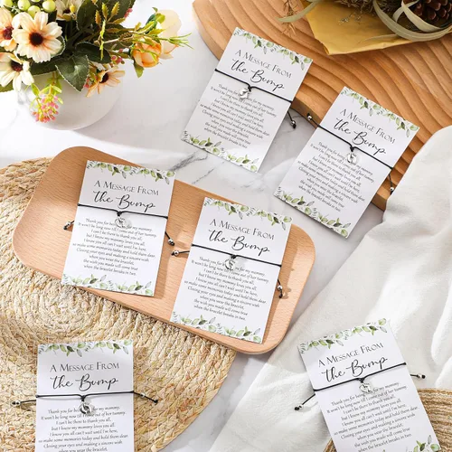 Miniatura 3 de Thyle 25 Juego de Pulseras Ajustables para Baby Shower con Mensaje de la Tarjeta de la Pancita, Huellas, Encanto para Invitados, Pulseras de Baby
