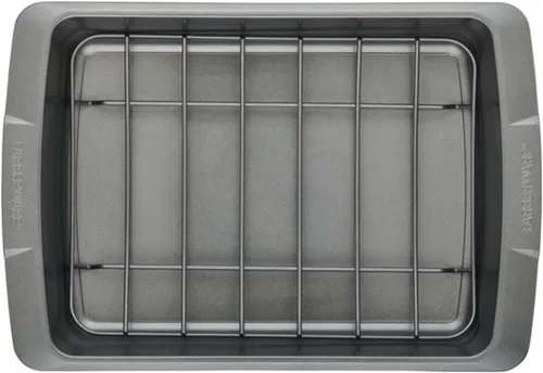 Miniatura 12 de Farberware Bakeware - Sartén antiadherente para asar con estante en U, 14.75 pulgadas x 10.75 pulgadas, color gris