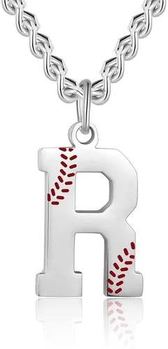 AIAINAGI Collar de béisbol con letra A-Z para niños, dije de béisbol de acero inoxidable, cadena de plata de 22 pulgadas, regalo de béisbol