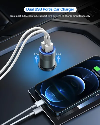 Miniatura 6 de Cargador de coche para iPhone con certificación MFi de Apple, carga rápida de 3.4 A, cargador USB de doble puerto, adaptador de encendedor de Gris