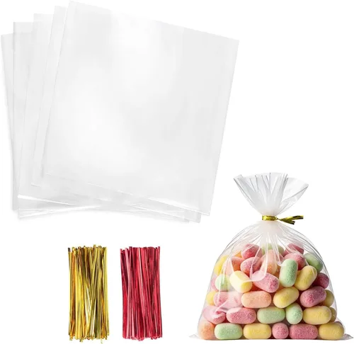 Miniatura 16 de Morepack Bolsas de celofán, 6 x 12 pulgadas, 200 bolsas de celofán con lazos para amarrarlas, de plástico, para poner postres, pastelería, dulces