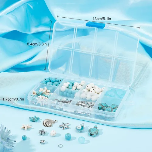 Miniatura 7 de SUNNYCLUE 1 caja de bricolaje de 6 piezas de cuentas de turquesa con temática oceánica de verano de 0.315 in, dijes de concha, kit de fabricación