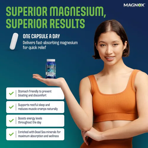 Miniatura 6 de MAGNOX® 520 Suplemento de magnesio de 520 mg de magnesio de alta absorción para hombres y mujeres con minerales del mar muerto 3 veces más