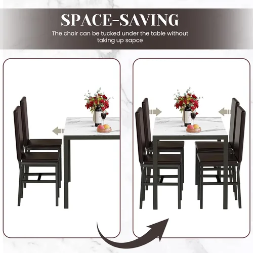 Miniatura 6 de DKLGG Juego de 4 mesas de comedor para 4, juego de 4 mesas y sillas de cocina de mármol sintético, moderno juego de mesa de comedor de 5 piezas