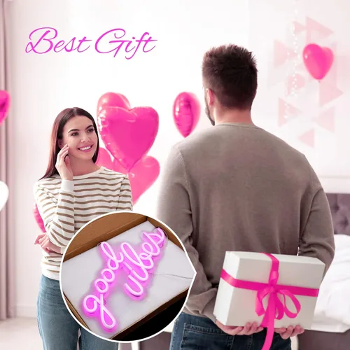 Miniatura 7 de Olekki Letrero de neón Pink Good Vibes – Luces de neón para dormitorio, letreros de neón LED para decoración de pared (16.1 x 8.3 pulgadas)