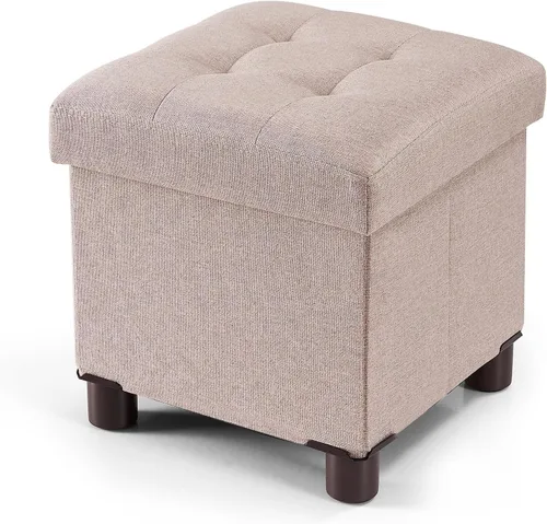 BRIAN & DANY Otomana pequeña con almacenamiento, otomana de almacenamiento pequeña, taburete plegable con patas de madera para sala de estar y