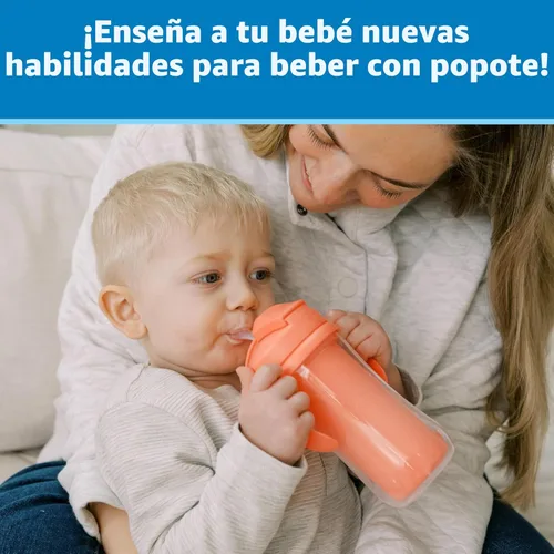Miniatura 2 de Dr. Brown's Milestones - Vaso aislado con popote y asas, vaso a prueba de derrames con tapa, rosa/coral, 10 onzas, sin BPA, 39.4 ft+, paquete de 2