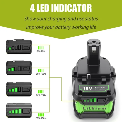 Miniatura 9 de Batería de repuesto 6Ah para Ryobi 18V: 2 paquetes de baterías de iones de litio compatibles con ONE+ P108 P102 P103 P104 P105 P107 P109 P122