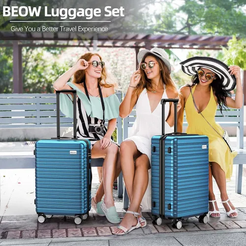 Miniatura 2 de BEOW Luggage Sets Expandable Lightweight Suitcases with Wheels PC+ABS Durable Travel Luggage TSA Lock Navy Blue 4pcs