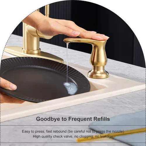 Miniatura 5 de GAGALIFE Dispensador de jabón para fregadero de cocina, dorado cepillado, dispensador de jabón debajo del fregadero con kit de tubo de extensión