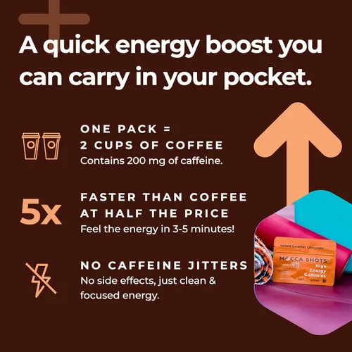 Miniatura 6 de Caffeine Energy Chew - Paquete de 3, 200 mg de cafeína por paquete. Aumento de cafeína, gomita energética de café, gomitas Mocca Shots de alta