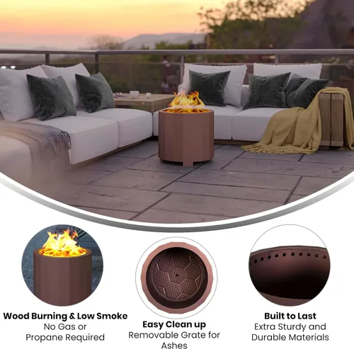 Miniatura 3 de Flash Furniture Titus - Chimenea de madera de grado comercial, sin humo, acabado de bronce, 19.5 pulgadas, portátil, cubierta impermeable