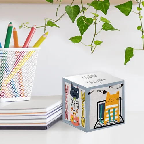 Miniatura 4 de Whimsical Cats - Cubo de notas adhesivas para gatos, 600 hojas, bloque de notas de 2.75 pulgadas impreso en 4 lados, diseño felino diferente en cada