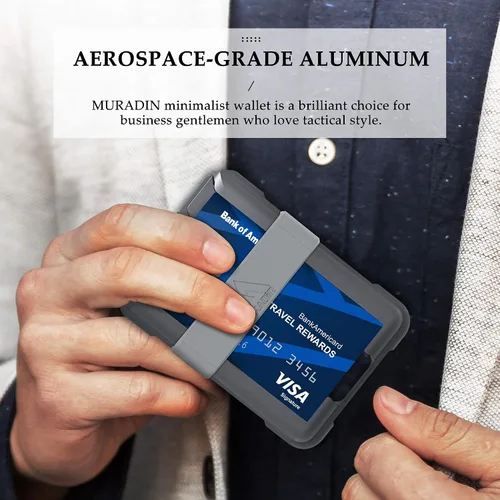 Miniatura 4 de MURADIN Cartera de aluminio para identificación Cartera de metal RFID Estuche minimalista para tarjetas para hombre