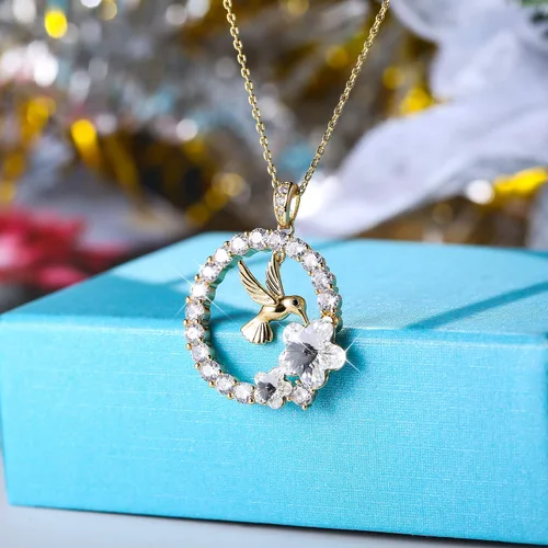 Miniatura 2 de Sllaiss Collar con colgante de colibrí chapado en oro de 18 quilates para mujer collar de animales cristales de Austria regalo de joyería