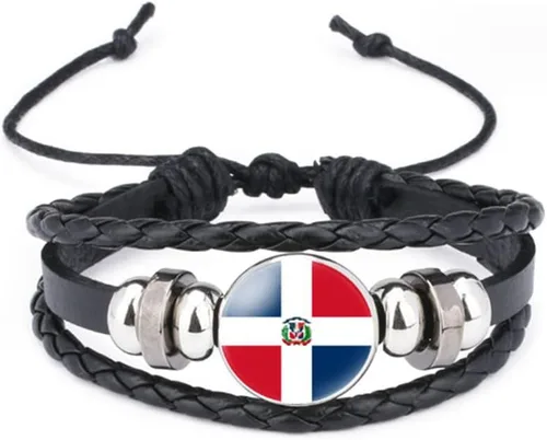 Miniatura 134 de vmcoatdu Mundial Muchas Banderas Nacionales Brazalete Retro de Aleación de Cuero para Pulsera de Cuerda Trenzada de Bandera Nacional